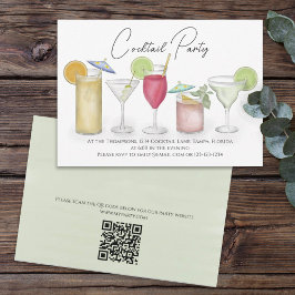 Convite Cocktails de Aquarela Bebe Código QR Parte Web Sit