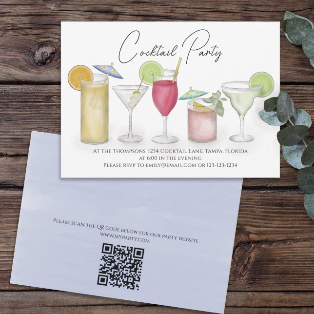 Convite Cocktails de Aquarela Bebe Código QR Parte Web Sit (Criador carregado)