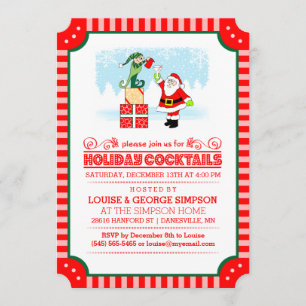 Convite Cocktails de Natal - Papais noeis e elf Red & Whit