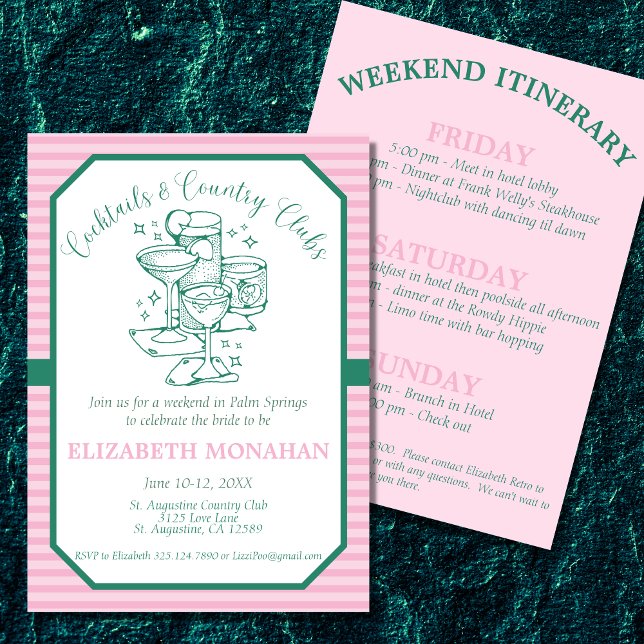 Convite Cocktails e bachelorette de Clubs (Set the atmosphere for your cocktails and country club bachelorette weekend with these invitations. )