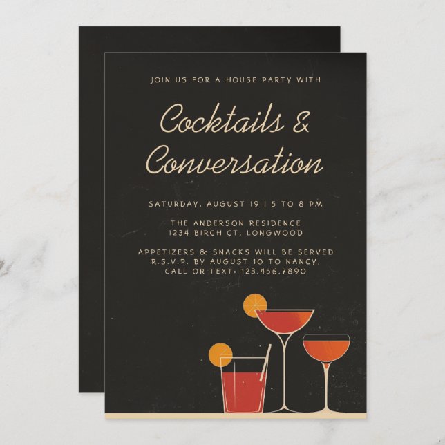 Convite Cocktails e conversas - Partes da Casa das Bebidas (Frente/Verso)