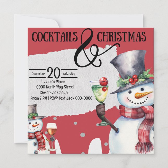 Convite Cocktails e Snowmen de Natal com Bebidas (Frente)