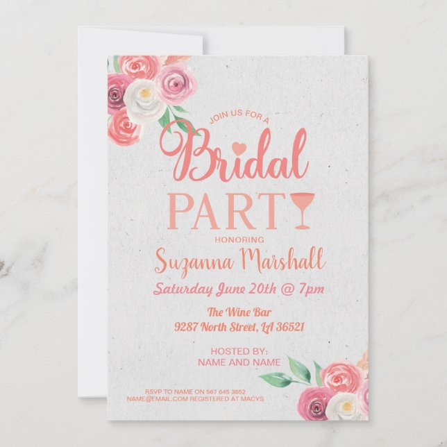 Convite Cocktails - Festa de Brida Convide Bachelorette Ro (Frente)