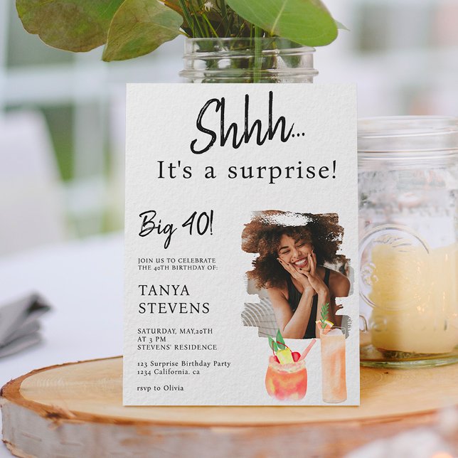 Convite Cocktails foto branca surpresa quarenta anos (Criador carregado)