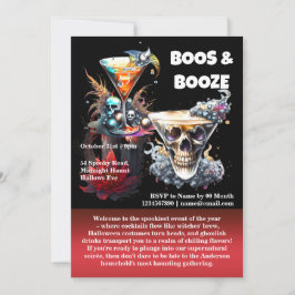 Convite Cocktails góticos de hora feliz do crânio floral