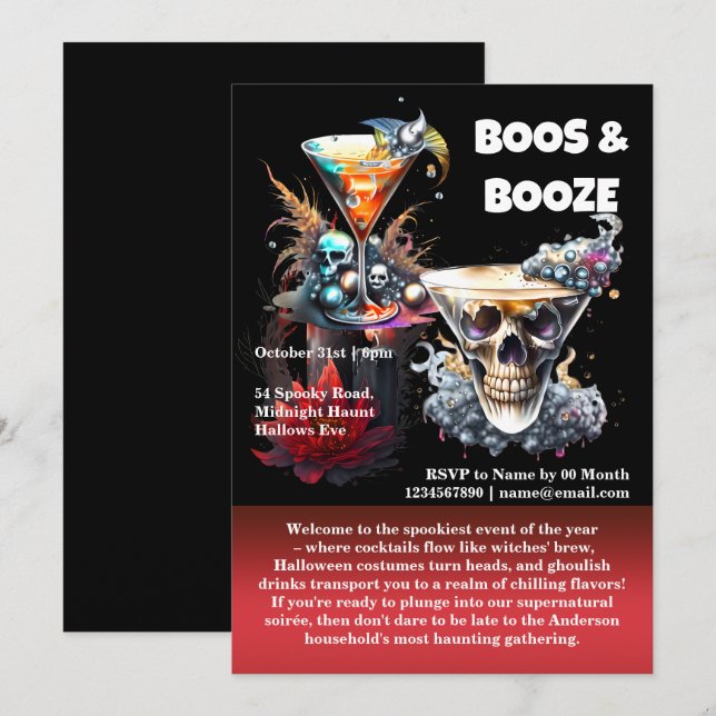 Convite Cocktails góticos de hora feliz do crânio floral (Frente/Verso)