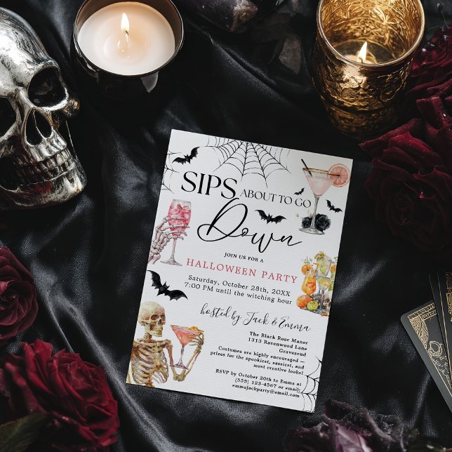 Convite Cocktails Night Sips About to Go Down Halloween (Cocktails Night Sips About to Go Down Halloween Invitation)