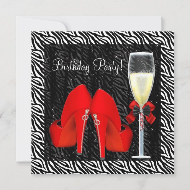 Convite Cocktails Red High Heel Calçados Zebra Aniversário (Frente)
