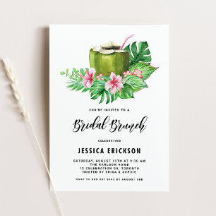 Convite Coco de Aquarela Tropical Verão Brunch Nupcial