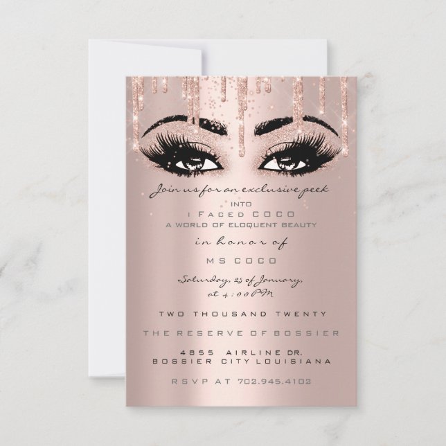 Convite Coco Event Drives Rosa Eyelash Formal Confetti (Frente)