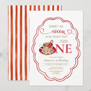 Convite Cocoa Quente Vermelho e Biscoitos 1º aniversário
