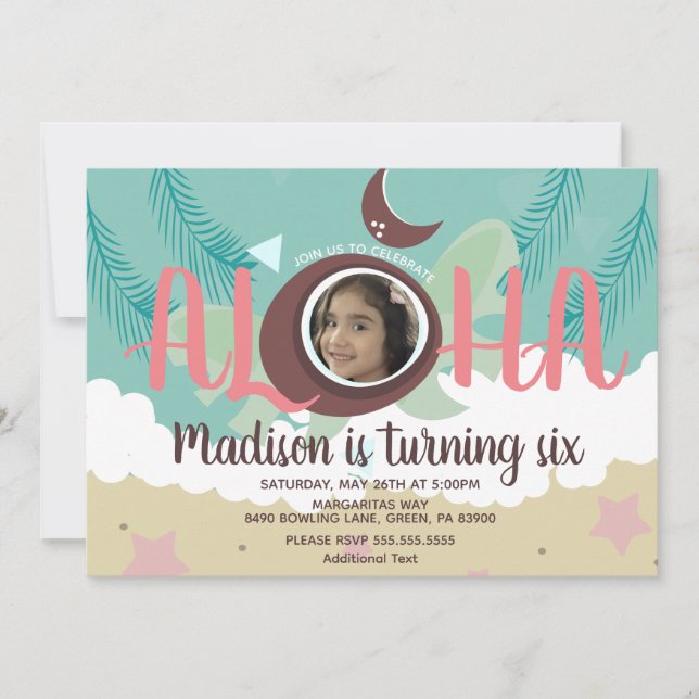 Convite Coconut Luau Photo Tropical Beach Festa de anivers (Frente)