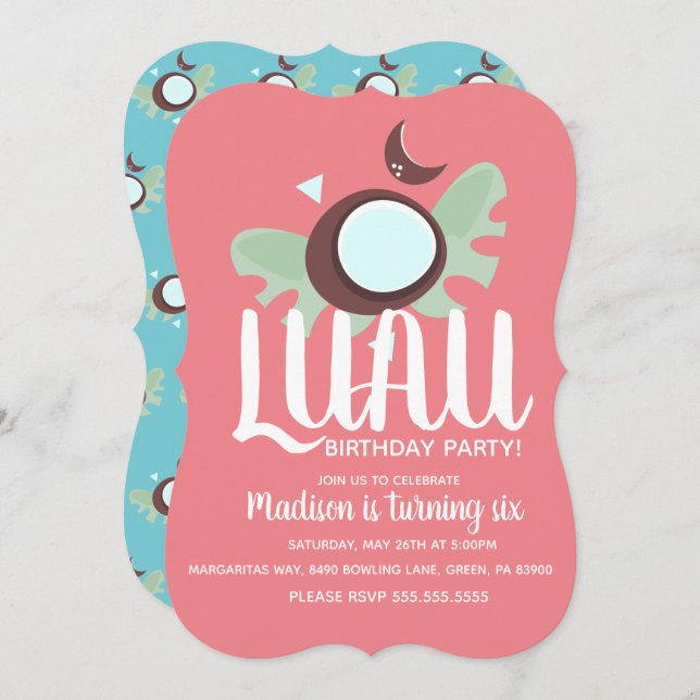 Convite Coconuts Luau Festa de aniversário tropical (Frente/Verso)