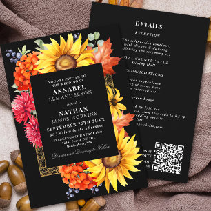 Convite Cód. QR Floral Floral do Autumn Preto