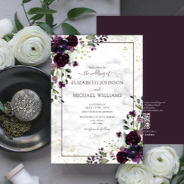 Convite Cód. QR Plum Dourado Púrpura Marble Fall