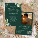 Convite Código Greenery QR Foto Emerald Green Casamento<br><div class="desc">Este elegante convite de casamento floral verde esmeralda pode ser personalizado com suas informações em tipografia gráfica com sua foto especial,  detalhes do site de casamento e seu código QR no verso. Projetado por Thisnotme©</div>