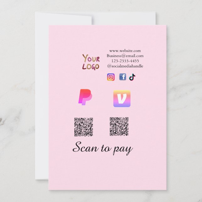 Convite código Q R PayPal venmo digitalize pagar adicionar (Frente)