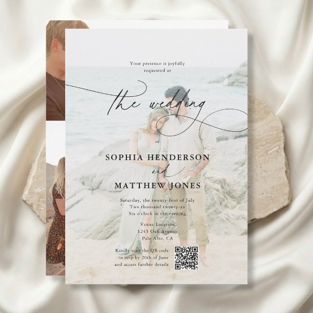 Convite Código QR 5 Foto Script Caprichoso Casamento Elega (Criador carregado)