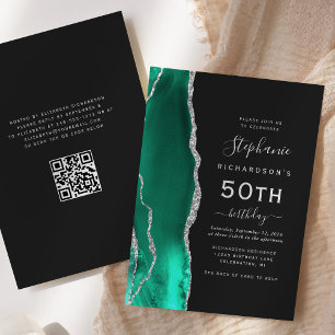 Convite Código QR Ágata Prata Verde Espuma do Mar para Ani