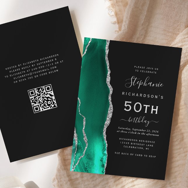 Convite Código QR Ágata Prata Verde Espuma do Mar para Ani (Criador carregado)