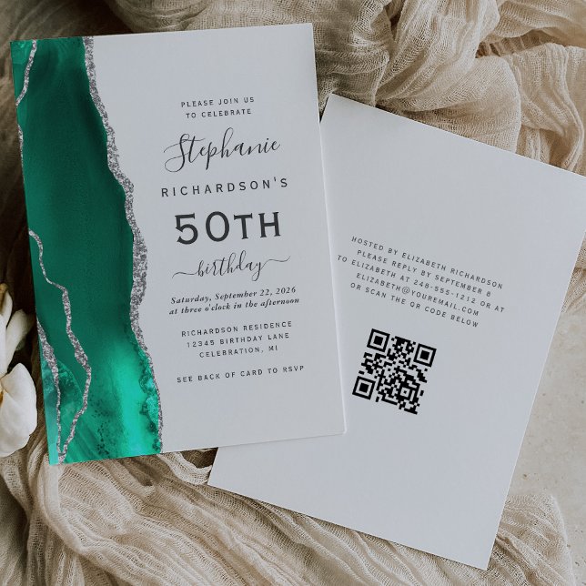 Convite Código QR Ágata Prata Verde Espuma do Mar para Ani (Criador carregado)