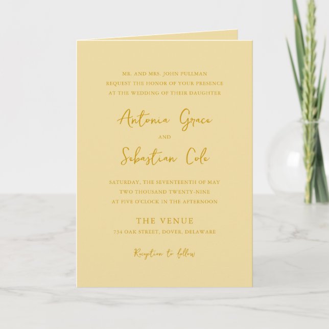 Convite Código QR Amarelo Manteiga Elegante Casamento Mode (Frente)