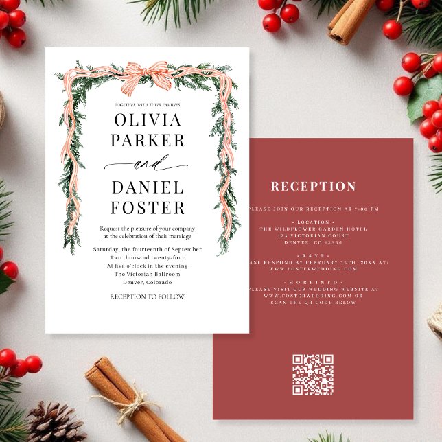 Convite Código QR Aquarela Arco Vermelho Natal Verde (Criador carregado)