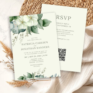 Convite código QR aquarela floral rústico elegante casamen