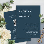 Convite Código QR Azul Dusty Tudo Em Um Casamento Chic Mod<br><div class="desc">Terracotta Dusty Cartão de casamento azul para embelezar sua ocasião especial. Todos os textos estão pré-organizados para que você personalize fácil e rapidamente com seus próprios detalhes. Se você precisar de mais itens de personalização ou de correspondência,  envie um e-mail para alldaybreakfastzazzle@gmail.com - gostaríamos de ajudar.</div>