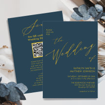 Código QR Azul Dusty Tudo Em Um Casamento Dourado 