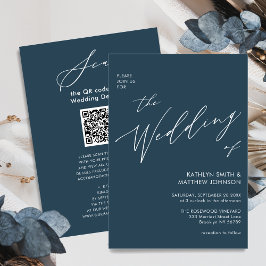 Convite Código QR Azul Dusty Tudo Em Um Casamento Minimali