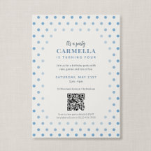 Código QR Azul Francês Bolinhas Aniversário