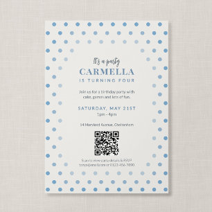 Convite Código QR Azul Francês Bolinhas Aniversário