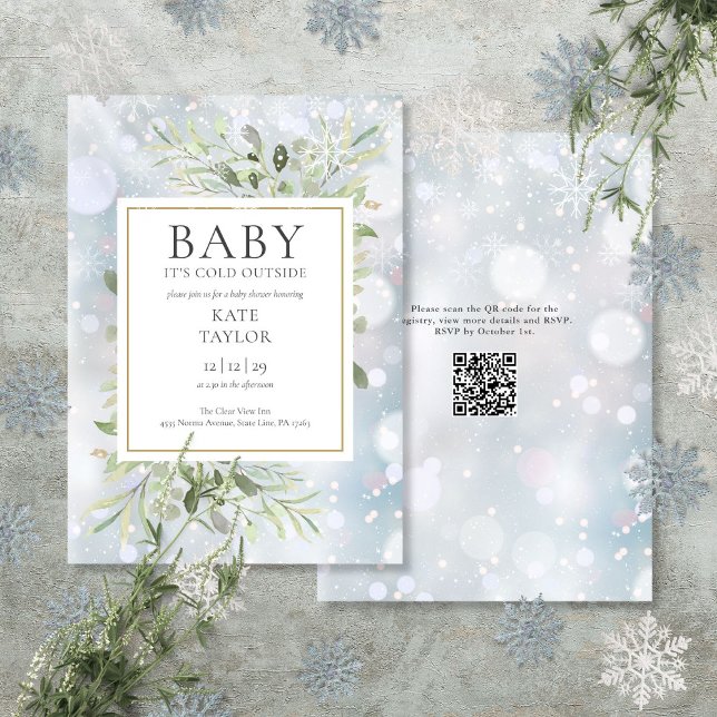 Convite Código QR Baby It's Cold Outside Festa de Bebê Inv (Baby Its Cold Outside QR Code Winter Baby Shower Invitation)