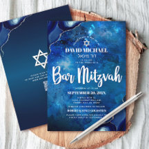 Código QR Bar Mitzvah Azul Galáxia Ágata Script Ne