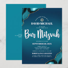 Convite Código QR Bar Mitzvah Turquesa Ombre Ágata Moderno
