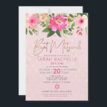 Convite Código QR Bat Mitzvah Cor-de-rosa Dourada Floral N<br><div class="desc">Tenha orgulho, alegria e mostre este marco do seu Bat Mitzvah favorito! Enviar este convite de código QR personalizado, moderno e impressionante para um evento a lembrar. Uma aquarela floral chica, espantosa, rosa e pêssego, com uma tipografia falsa de folha de ouro e uma rosa e cinza poeirenta moderna sobrepõem-se...</div>