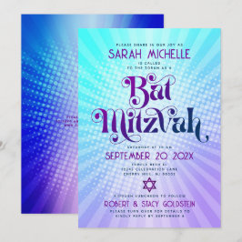 Convite Código QR Bat Mitzvah Gradiente Azul Roxo Retro Di