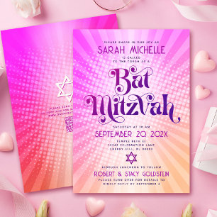 Convite Código QR Bat Mitzvah Retro Cor-de-Cor-de-Laranja 