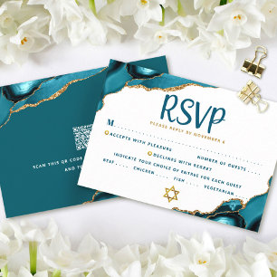 Convite Código QR Bat Mitzvah Turquoise Agate Bold RSVP Pl