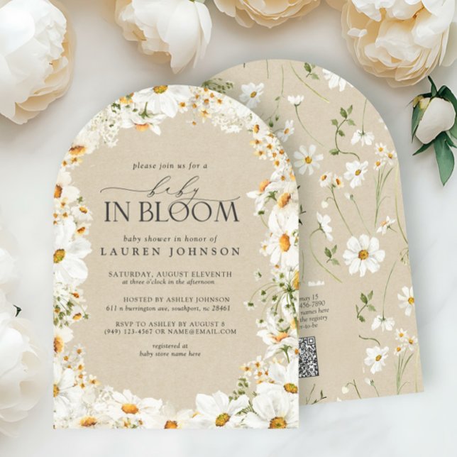Convite Código QR Bebê de margarida floral no Chá Russo Bl (Criador carregado)