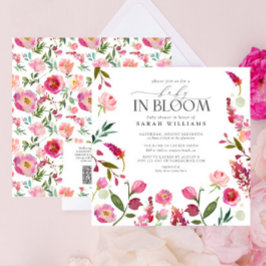 Convite Código QR Bebê em Bloqueio de Aquarela Chá Floral