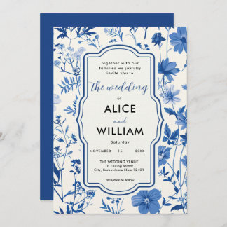 Convite Código QR Blue Wildflower Invitation