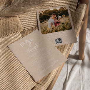 Convite Código QR Blush Peachy Foto Boho Moderno Casamento