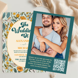 Convite Código QR Boho Chic Casamento Floral Colorido