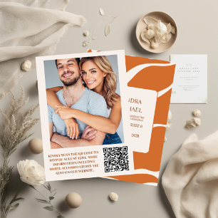 Convite Código QR Boho Chic Casamento Floral Retro