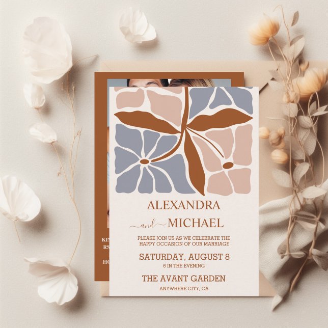 Convite Código QR Boho Chic Casamento Floral Retro (Criador carregado)
