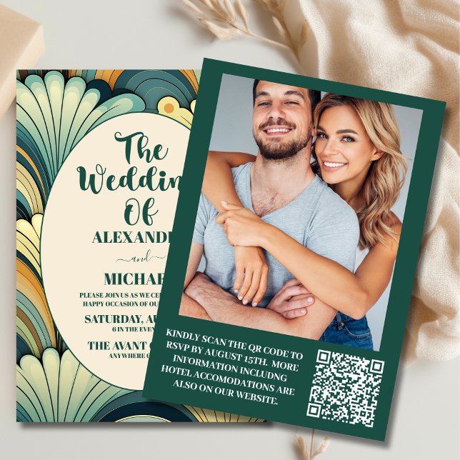 Convite Código QR Boho Retro Casamento Floral (Criador carregado)