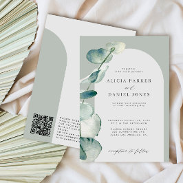 Convite Código QR boho sage arco verde eucalyptus casament