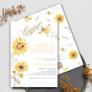 Convite Código QR Boho Sunflower Chá de panela Elegante